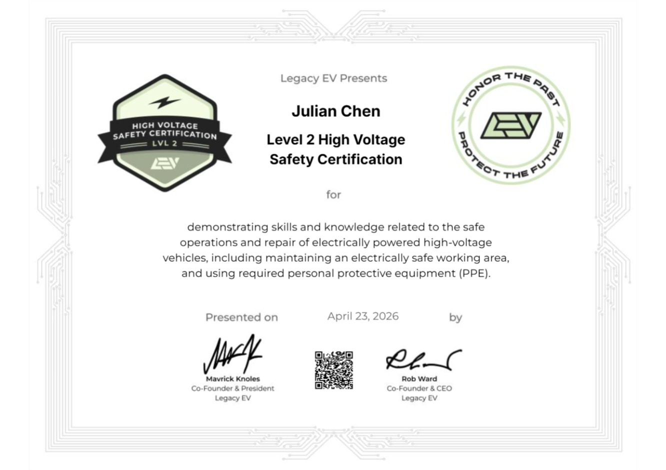 Level 2 High Voltage Safety Certification