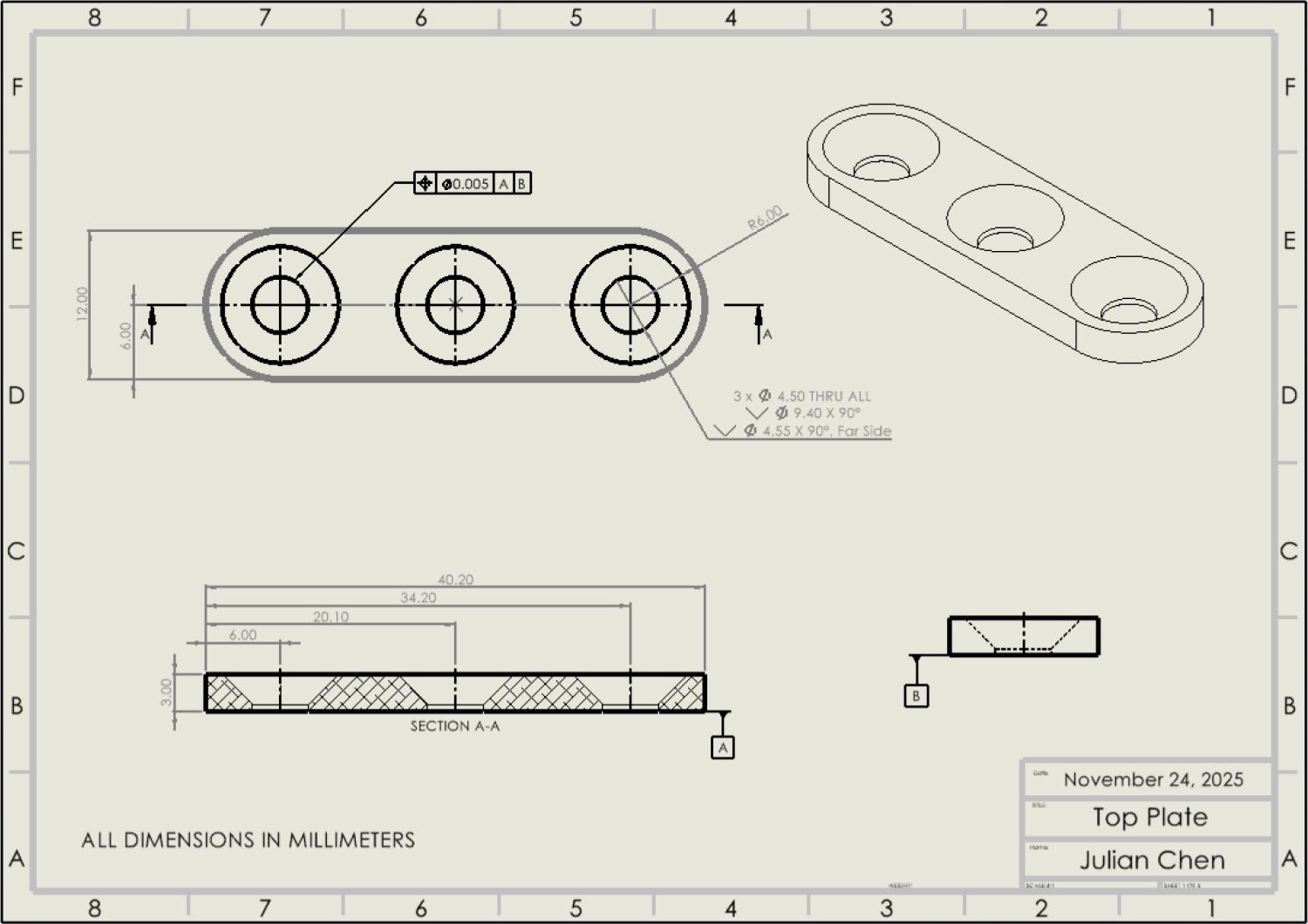 Keychain Top Plate Drawing