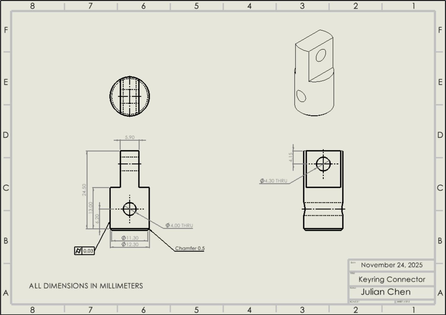 Keychain Key Ring Connector Drawing